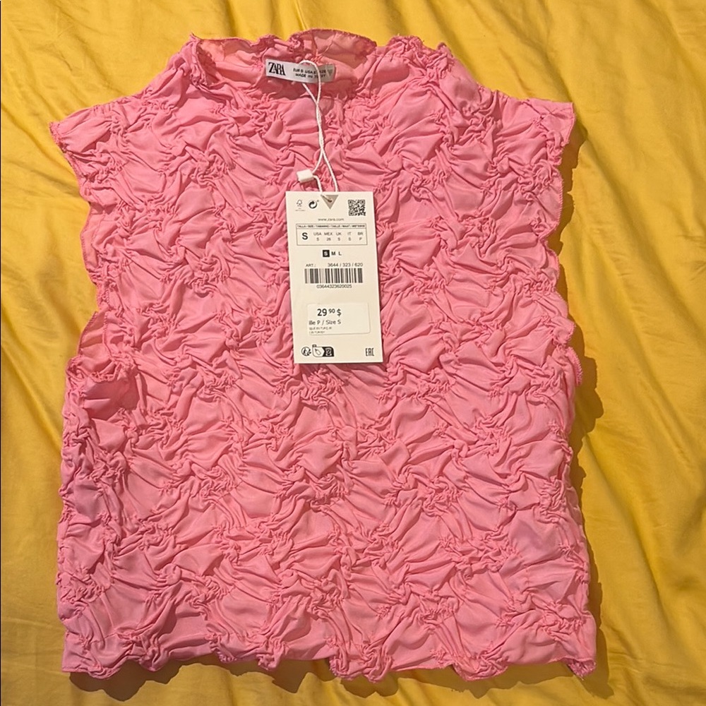 NWT Zara Pink Textured Women's Blouse